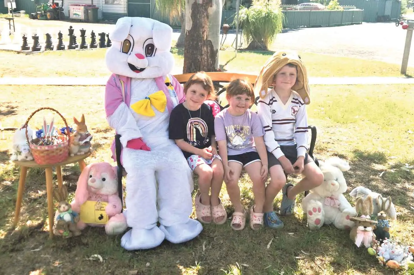 <p>Some of the people who enjoyed the visit by the Easter Bunny in Trangie earlier this month. Photos: Alex Gartside.</p>\\n