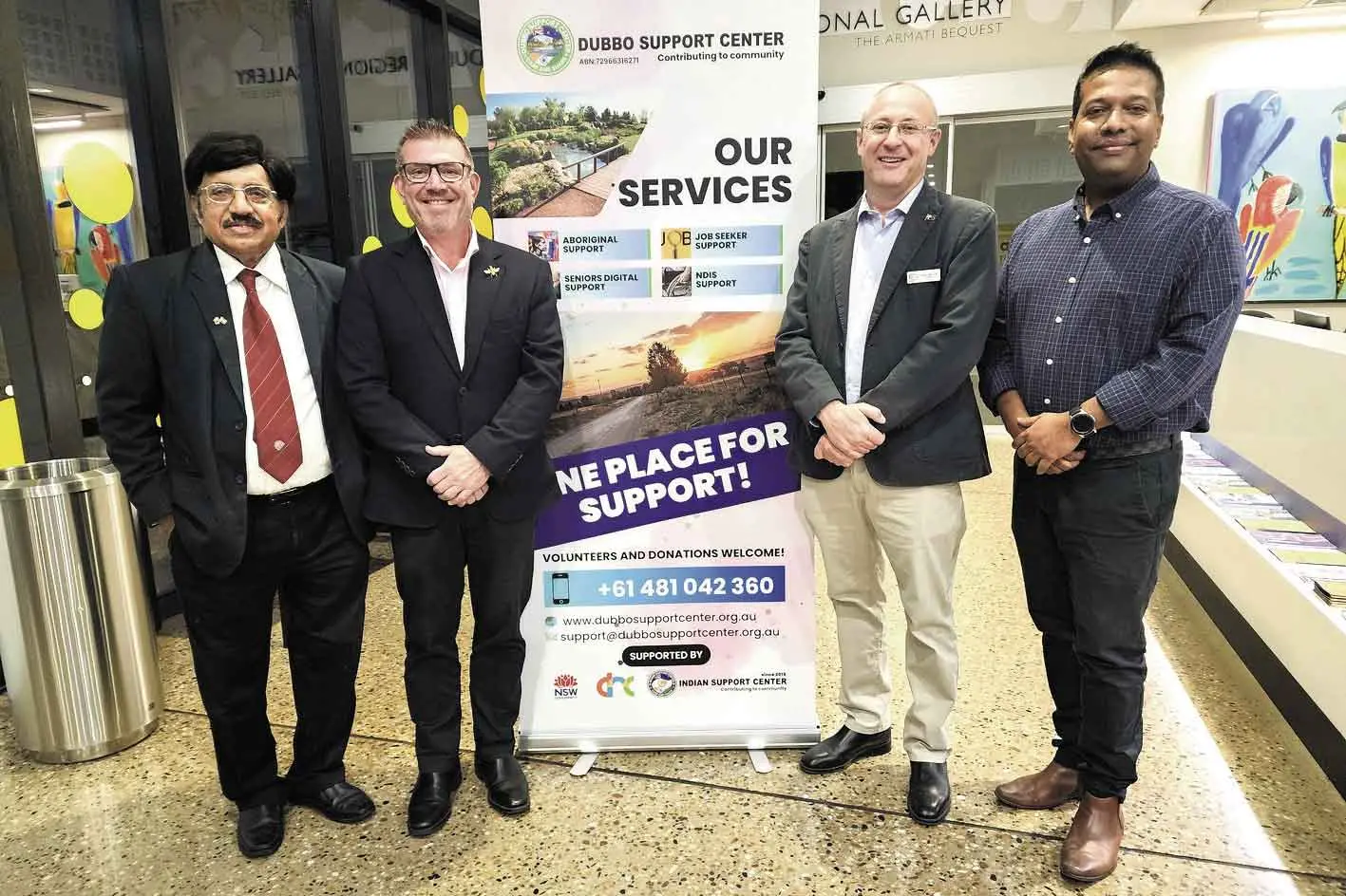<p>A special event for seniors was held in Dubbo on April 11, hosted by the Dubbo Support Centre. Pictured are Subba Rao Varigonda, president, Dubbo Support Centre, Dugald Saunders, Member for Dubbo Electorate, Cr Josh Black, mayor of Dubbo, and Cr Shibli Chowdhury, Dubbo Regional Council. Photo: Ken Smith</p>\\n