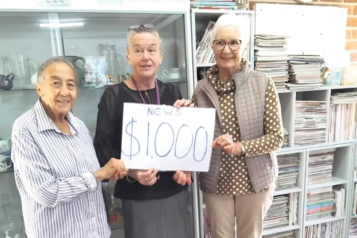 <p>Narromine Community Women\\'s Shed chair Bette Thatcher (left) and secretary Dawn Collins (right) with Timbrebongie House CEO Tracey Toohey. Photo: NCWS</p>\\n