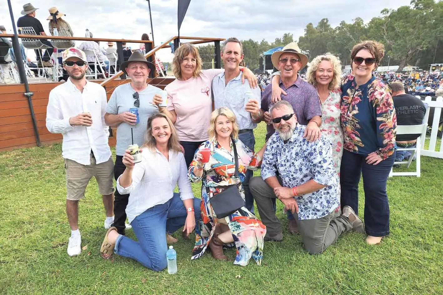 <p>Fest-fans (standing) Sam, Bill, Kezza, Paul, Tonio, Kath and Andrea, (and kneeling) Mel, Nessy and Justin. Photo: Dubbo Photo News. </p>\\n