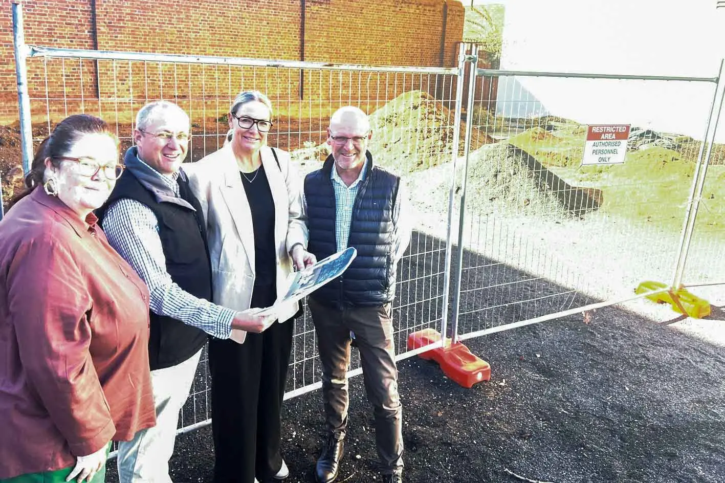 <p>At the site of new Indigenous artwork for Dubbo Gaol\\u2019s Heritage Plaza, from left, Mayor Cr Josh Black; Council\\u2019s Arts and Culture Manager Jessica Moore; Acting General Manager Jane Bassingthwaighte, and Community Culture and Places Director Craig Arms. Photo: Supplied.</p>\\n