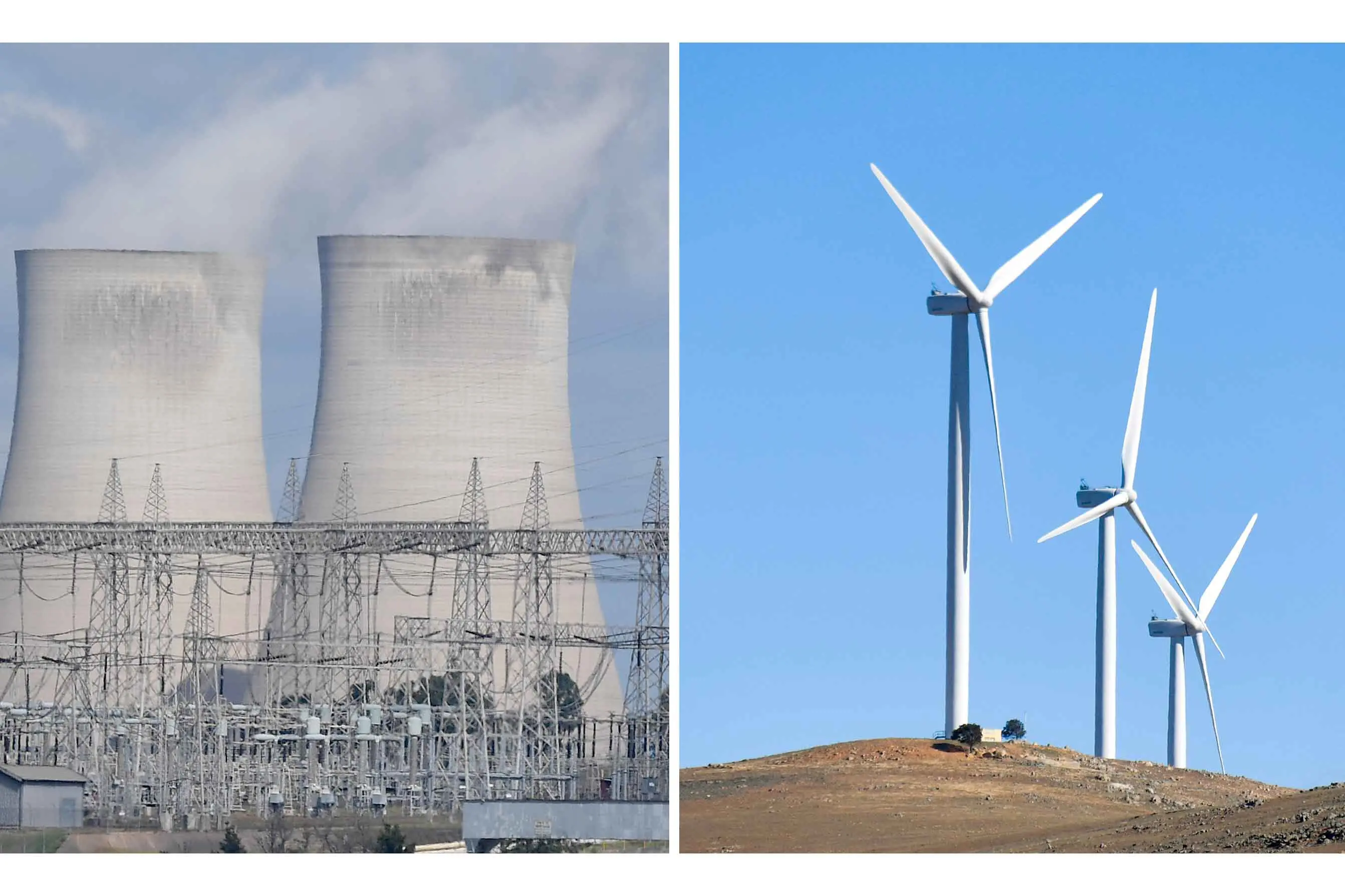 <p>Renewable projects are edging closer to taking over from coal and gas for Australia\\'s energy needs. Photos: AAP/Dan Himbrechts, Mick Tsikas</p>\\n