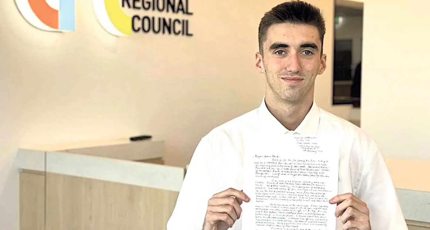Handwritten testimonial a tribute to “trainee” Matthew’s commitment