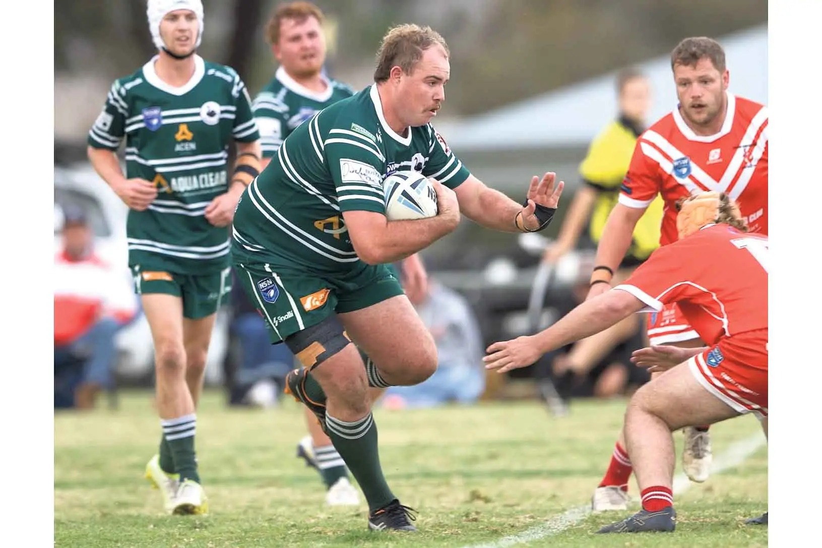 <p>Dunedoo front-rower Ben Gallagher on the charge in the Coolah versus Dunedoo first grade match-up won in a thriller by the Swans. Image: Peter Sherwood Photography and Framing</p>\\n
