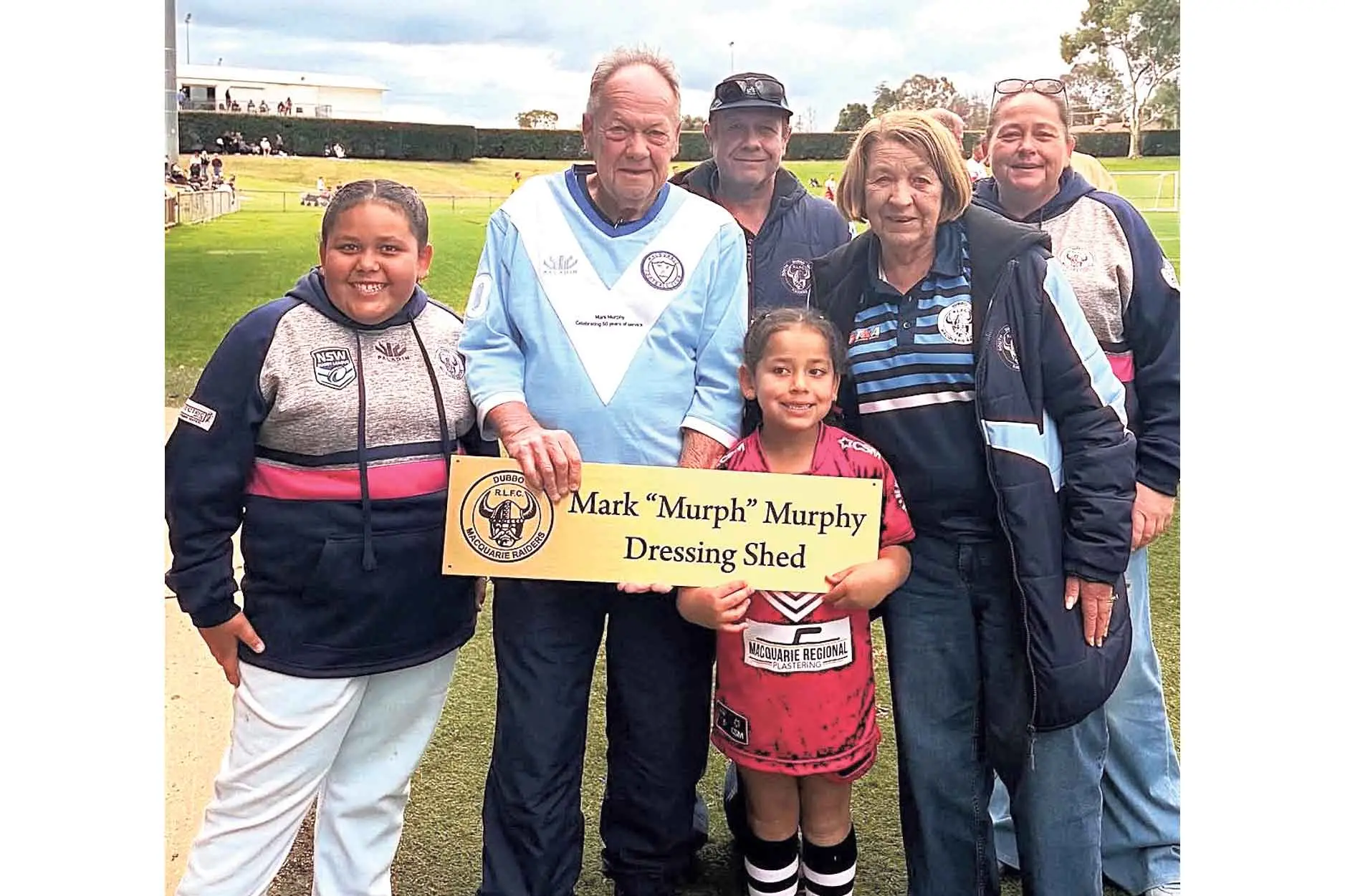 <p>Naming honour: Recognising his decades of great work for his beloved Macquarie Raiders RLFC, the dressing shed at Apex Oval was officially titled the Mark \"Murph\" Murphy Dressing Shed. Photo: Supplied.</p>\\n