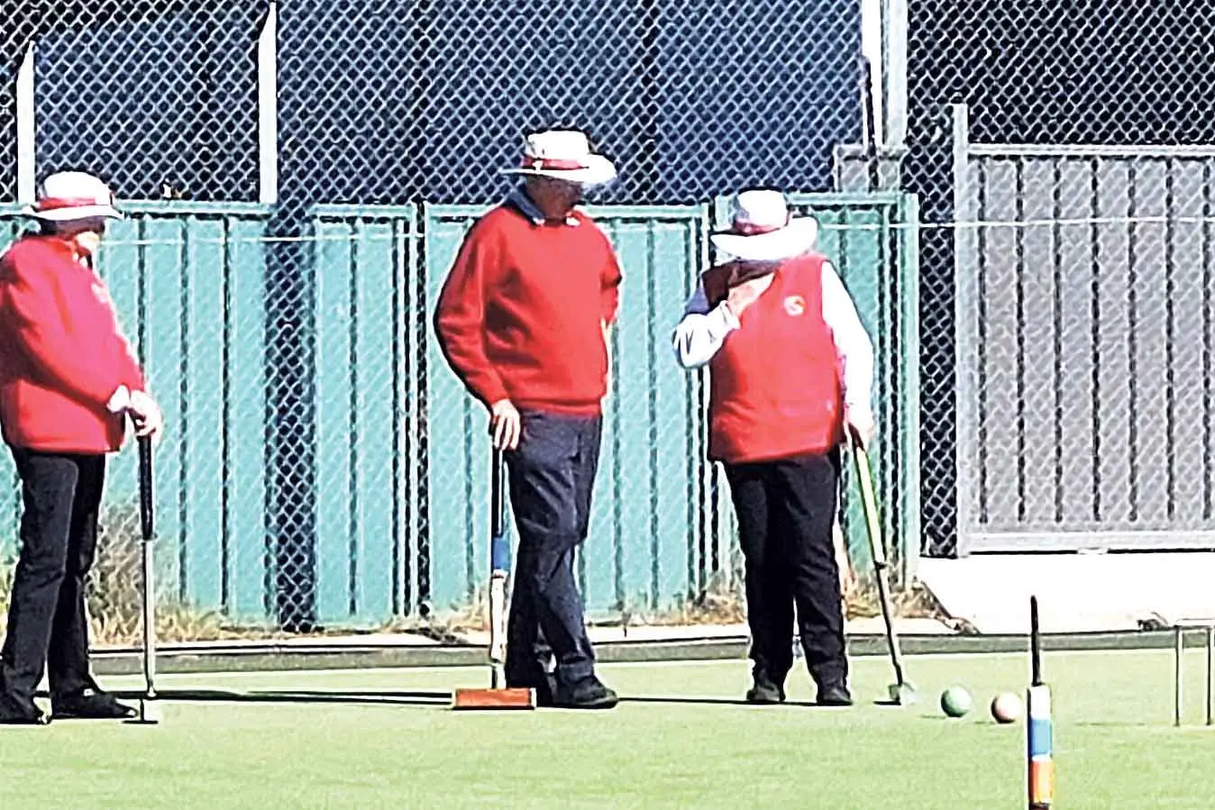 <p>Margaret Sheridan relishes the problem she has created for Graham Bender and Ingrid Stufano at the weekend\\u2019s Dubbo Croquet Club Doubles Championships. Photo: Supplied </p>\\n