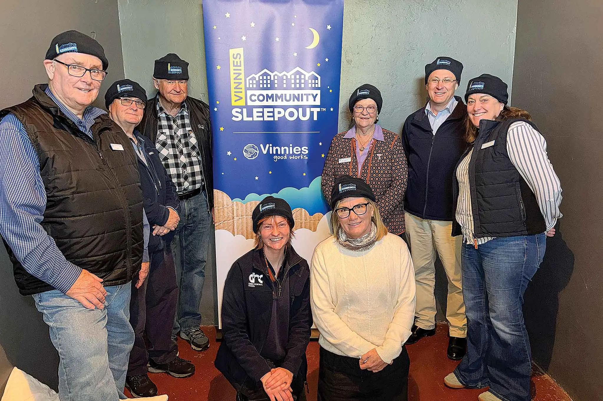 <p>Set to do it all again this year? Mayor Josh Black (second from right) with Old Dubbo Gaol and RDA Orana staff and Vinnies members, all ready to bed down for the 2025 CEO Sleepout. Photo: Supplied</p>\\n