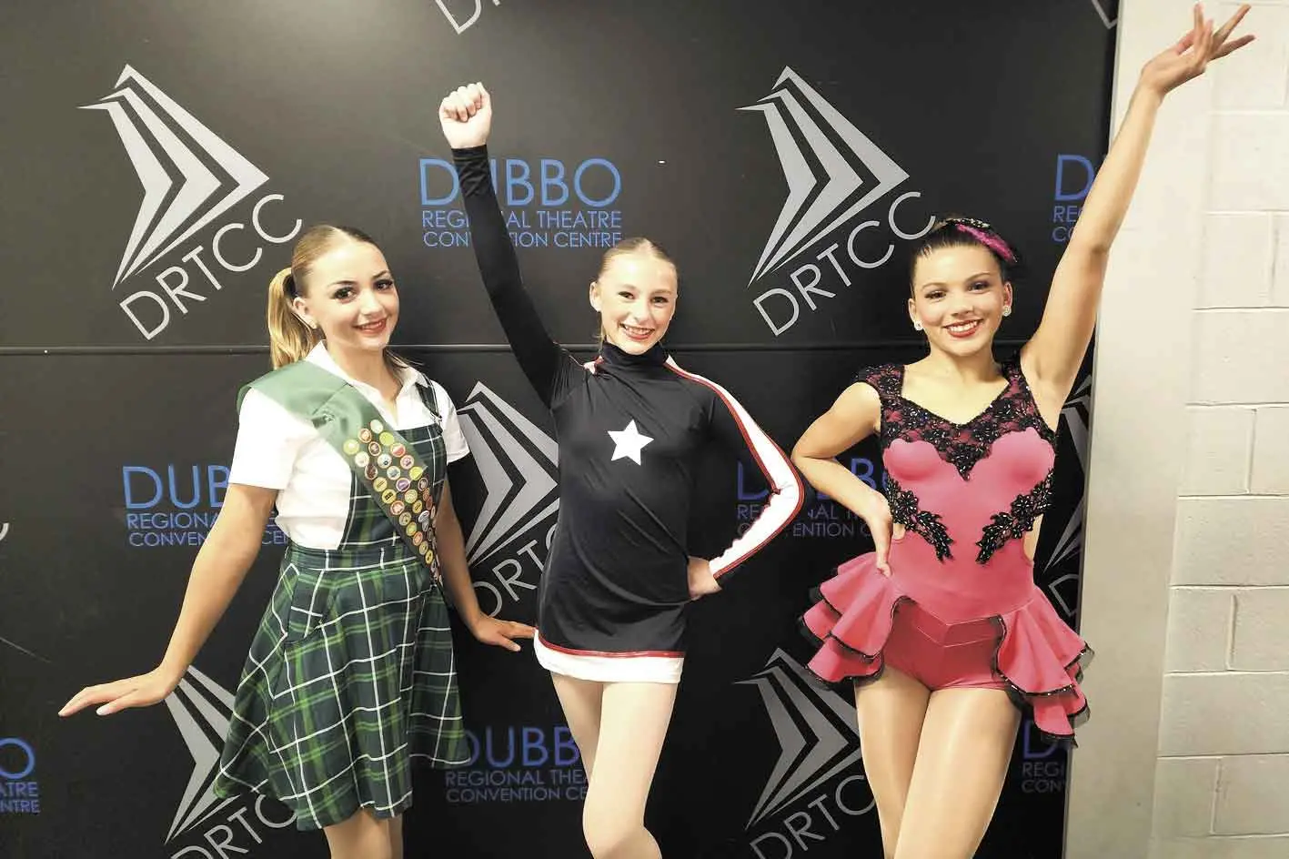 <p>13/14 year entertainment entrants Chloe, Macey and Elora strike a pose at the Dubbo Eisteddfod on June 4. Photo: Dubbo Photo News. </p>\\n