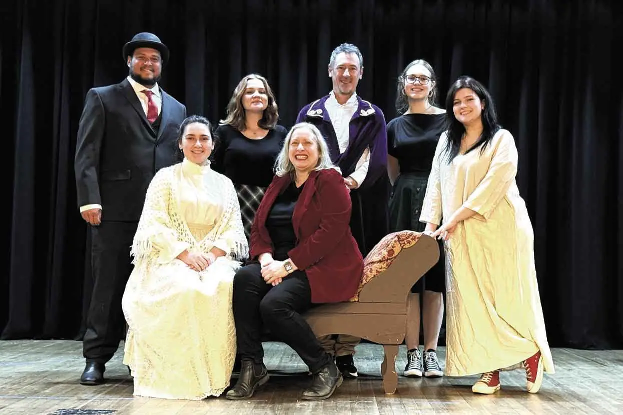 <p>Standing: Cast members Dylan Goolagong, Georgia Gracie, Robert Zavadsky, Lana McLaurin and Lexi Hunter. Seated, Jessica Harris with director Erifili Davis. Photo: Michael Davis</p>\\n