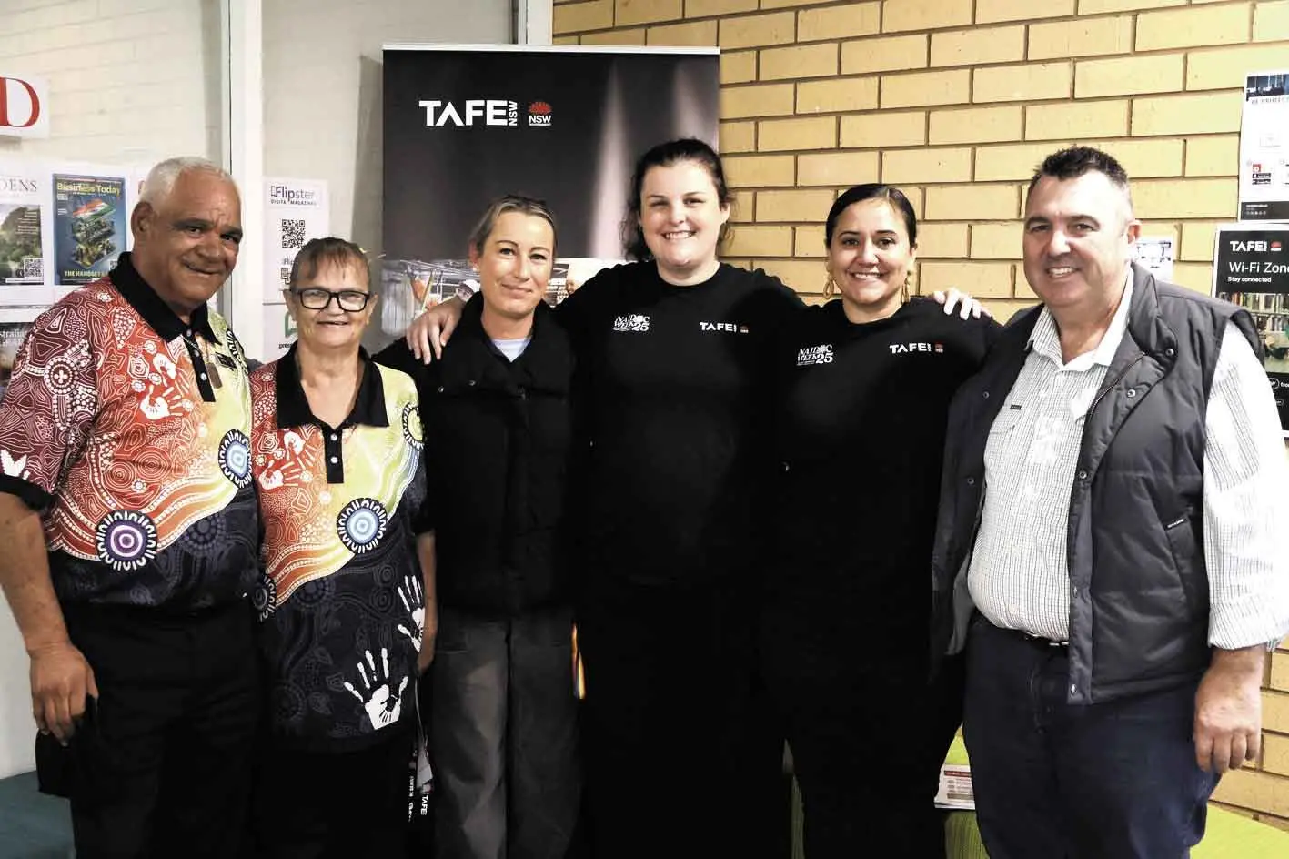 <p>Uncle John and Aunty Beth with TAFE staff Mel, Sam, Bianca and Matt at the event. Photo: Supplied. </p>\\n