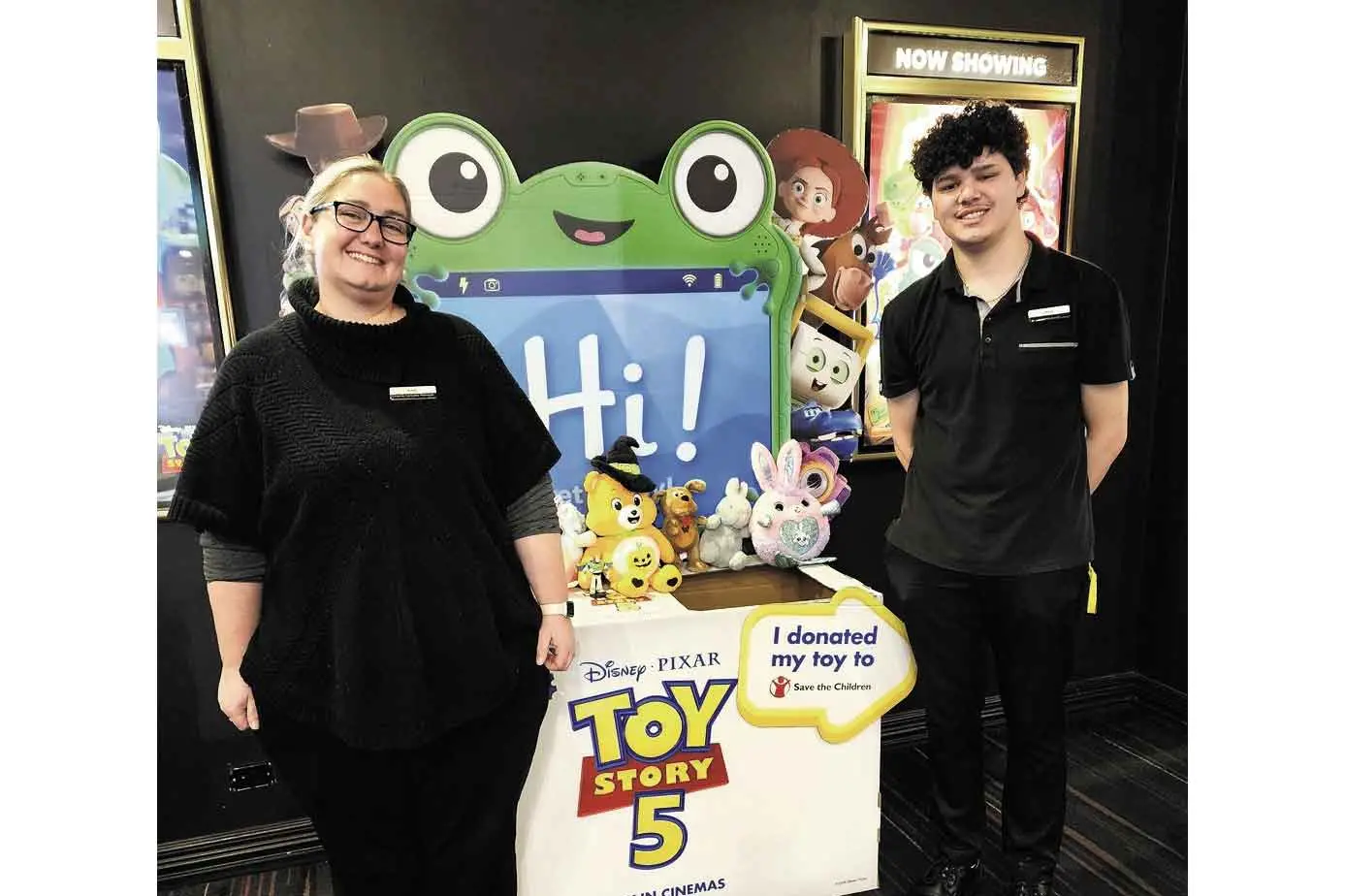 <p>Dubbo Reading Cinemas complex manager Ema Fearnley and staff member Jack Wake iwth the Toy Story 5 toy donation box. Photo: Dubbo Photo News/Ken Smith</p>\\n