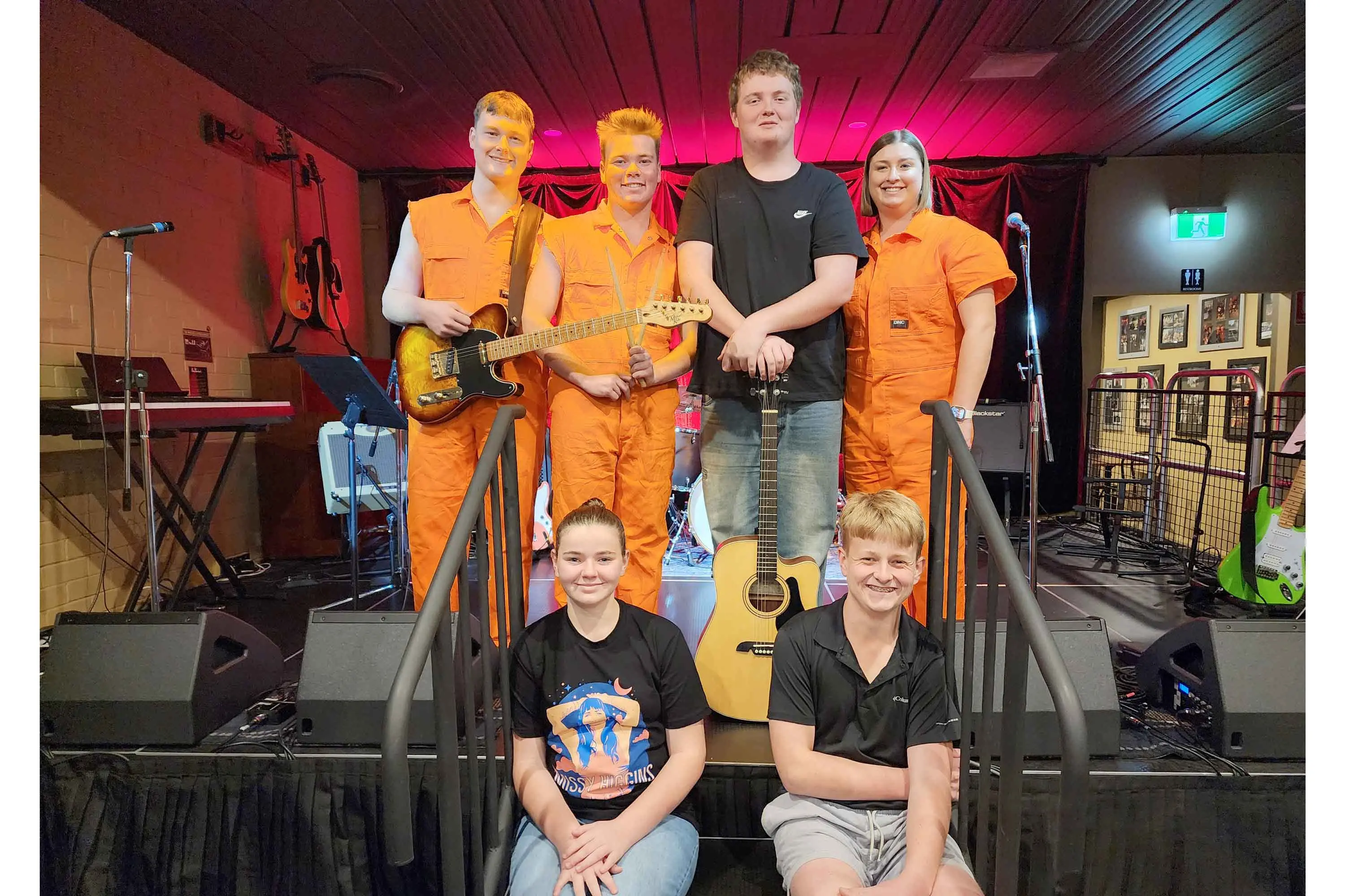 <p>Young performers at Crossroads Bar on June 25: (Seated, front): Adele and Archie. (Back, standing): Spencer, Paddy, Blake and Brooke. Photo: Dubbo Photo News/Ken Smith</p>\\n