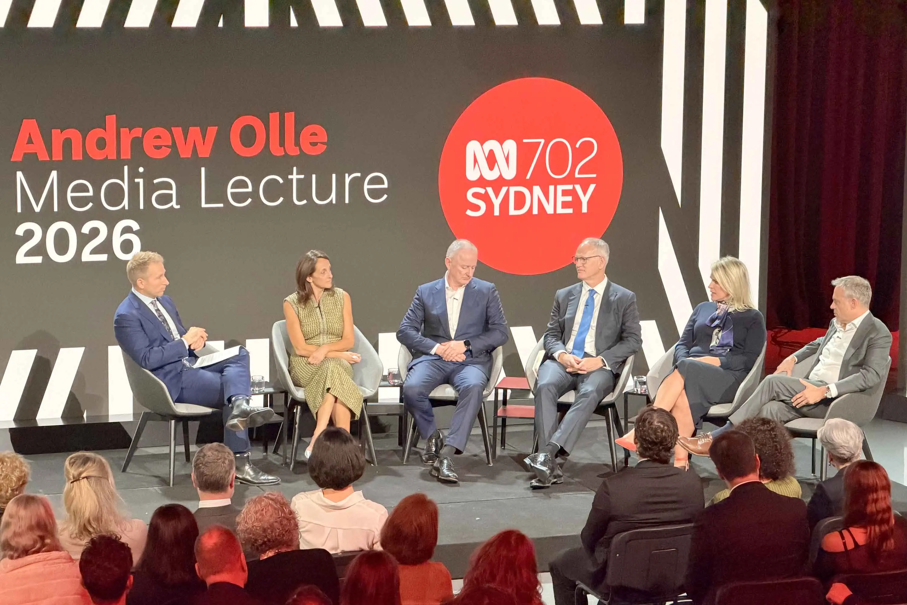 <p>Reuters Editor-In-Chief Alessandra Galloni delivered the Andrew Olle lecture for 2026. She is pictured on stage in Sydney on Tuesday evening (second from left) with moderator Hamish MacDonald, ABC Managing Director Hugh Marks, NewsCorp Australasia Executive Chair Michael Miller, SBS Managing Director Jane Palfreyman, and Nine Entertainment CEO Matt Stanton. Photo: AAP/Andrew Drummond</p>\\n