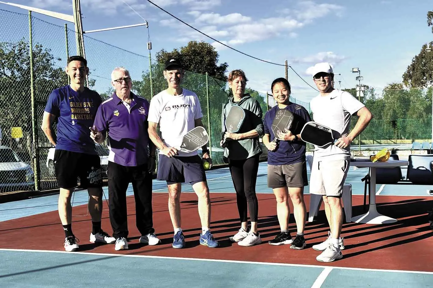 <p>Tim, Greg, visitor Travis, Linda, Charine, and Dion. Photo: Dubbo Pickleball</p>\\n