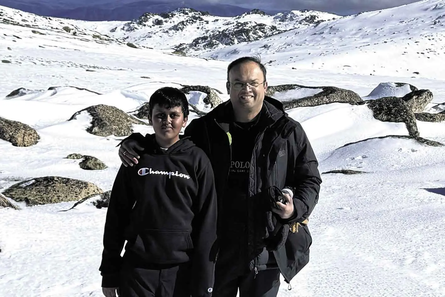 <p>Hemish and Saupriya Solanki summited Mount Kosciuszko earlier this month. Photo: S Solanki</p>\\n
