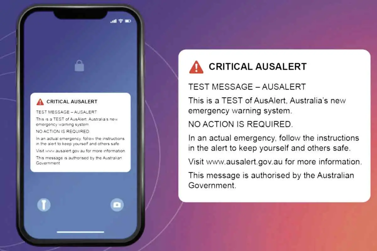 <p>An example of the test message to be sent on Monday, July 27. Older devices may receive a different message. Photo: AusAlert</p>\\n