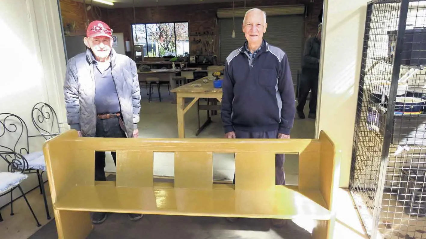 Horizons Village Men's Shed restore church pew - and it could be yours!