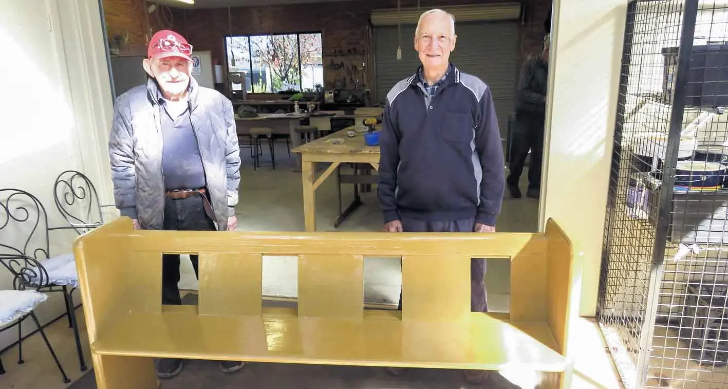 Horizons Village Men's Shed restore church pew - and it could be yours!