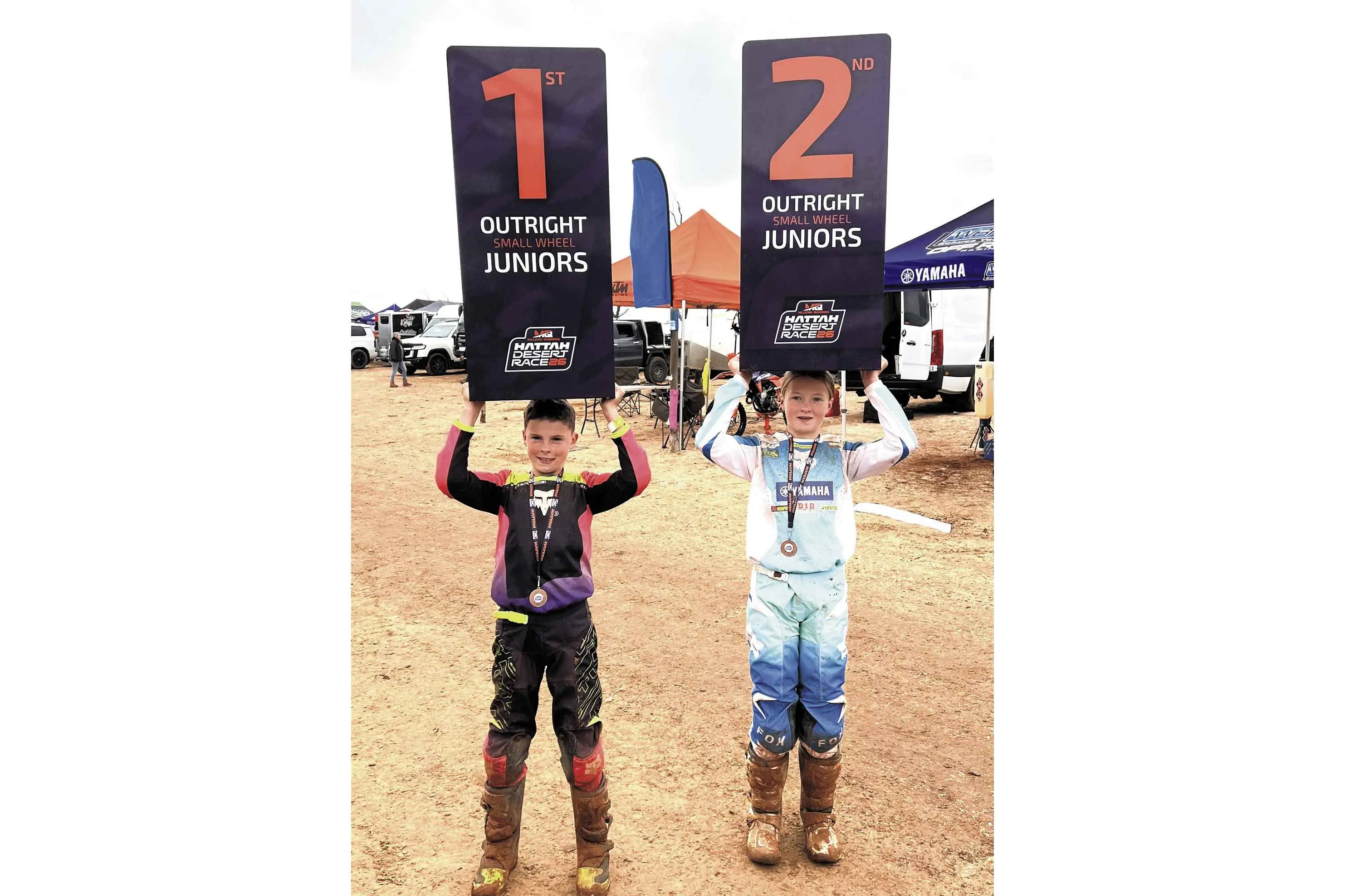 <p>One and two for top local riders, cousins Ollie Cale and Stella Harding at the at the recent Hattah Desert Race. Photo: Supplied</p>\\n