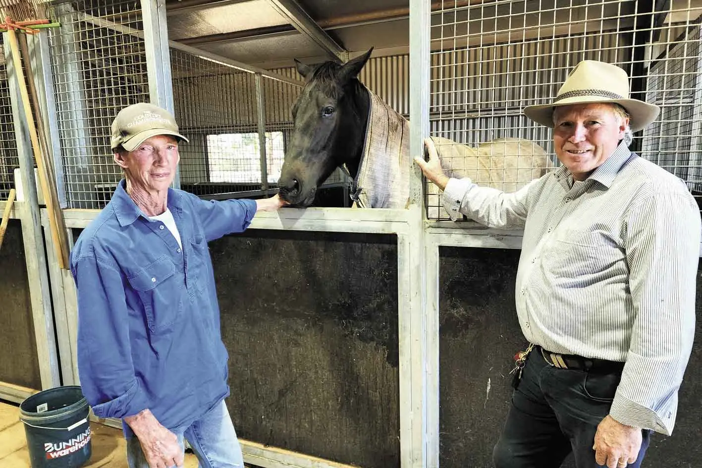<p>Message of hope in a tough industry, local Dubbo trainer and former jockey, Dar Lunn, with one of his stable, \\u201CPokhimalong\\u201D and Western NSW Racing chaplain, Mark Bartimote. Photo: Dubbo Photo News/Ken Smith</p>\\n
