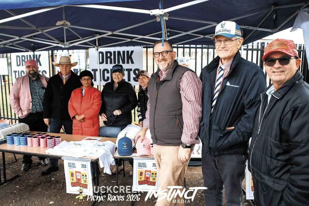 <p>Macquarie Home Stay crew at Duck Creek Picnic Races: Jason Dearmer, Allister Rodgers, Gargi Ganguly, Pam Sharkey, Danielle Crowfoot, Rod Crowfoot, Ian Simpson, and Andrew Single. Photo: Supplied. </p>\\n