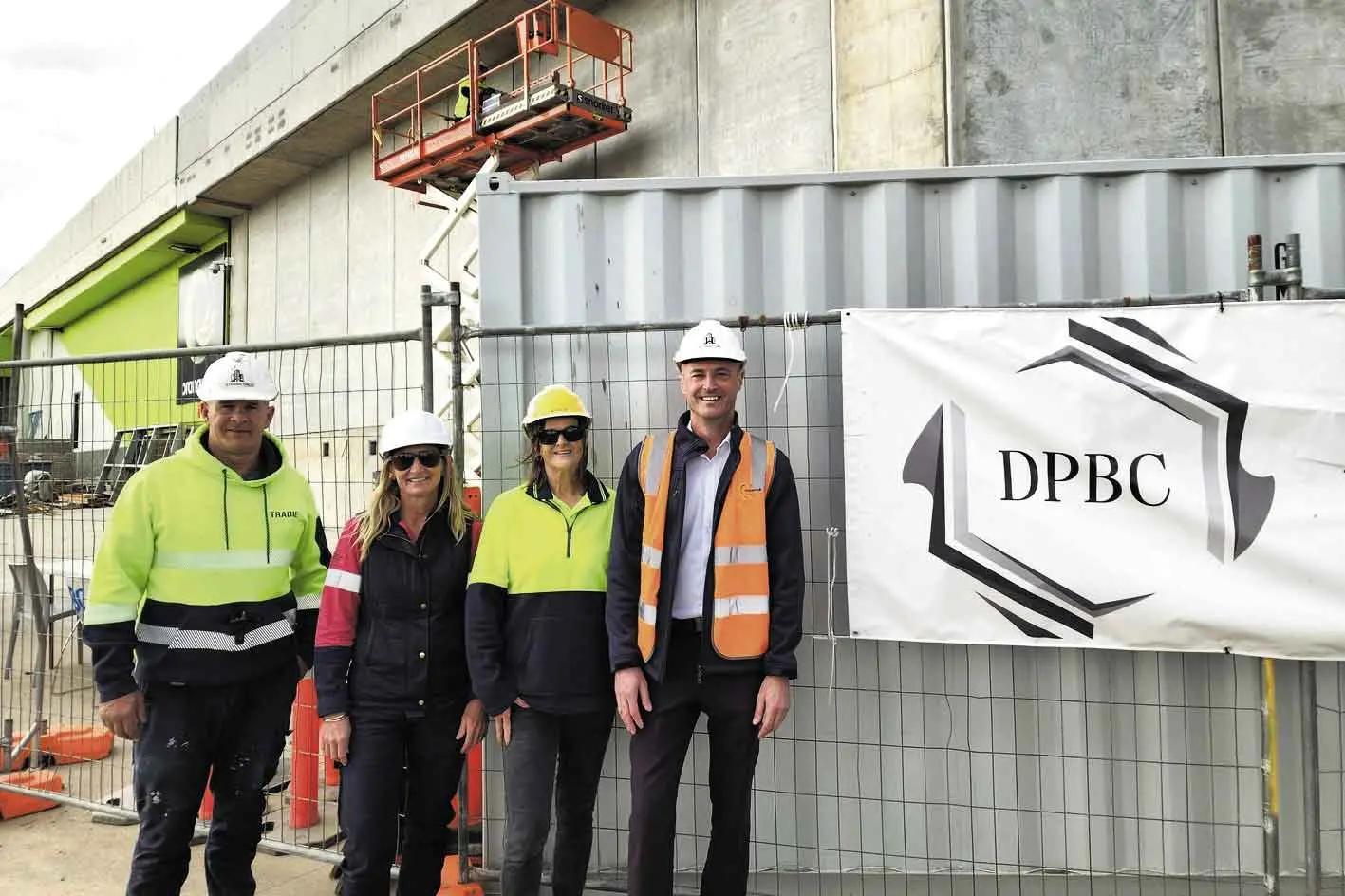 <p>Outside the worksite of the new ALDI store in the Orana Mall, from left, John Stoddard, Que Etcell, and Lucy Holland, all from David Payne Building & Consultancy, with Centre Manager, James Wall. Photo: Dubbo Photo News/Ken Smith</p>\\n