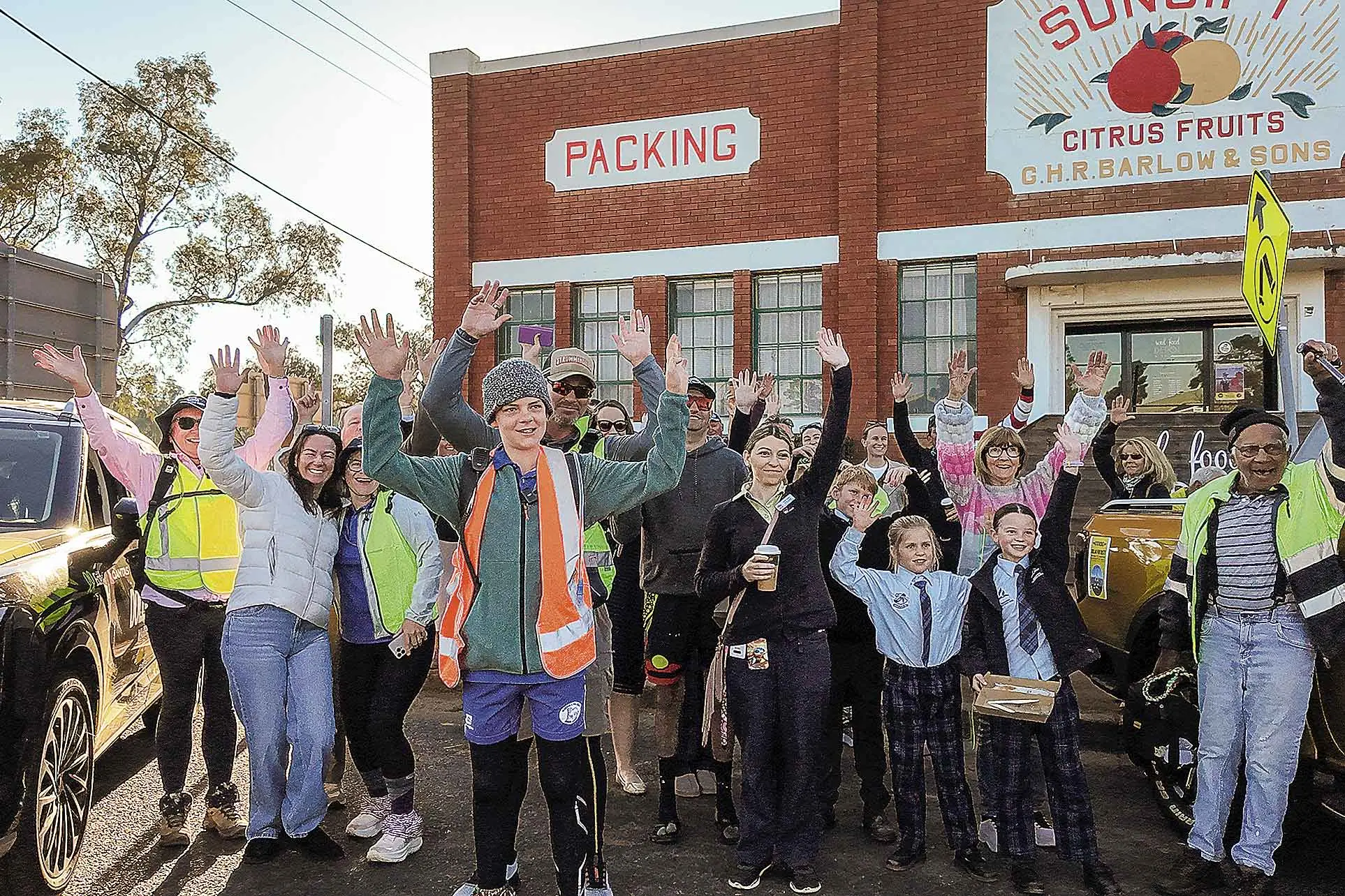 <p>Dusty Langby, centre left (orange hi-vis) with Narromine residents at the breakfast in his honour on Tuesday, September 1..</p>\\n