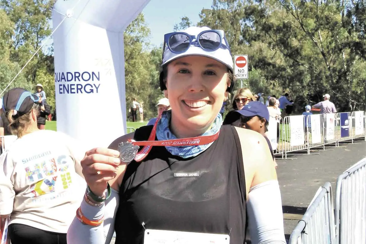 <p>Alice is pleased to make it to the finish line. Photo: Dubbo Photo News. </p>\\n