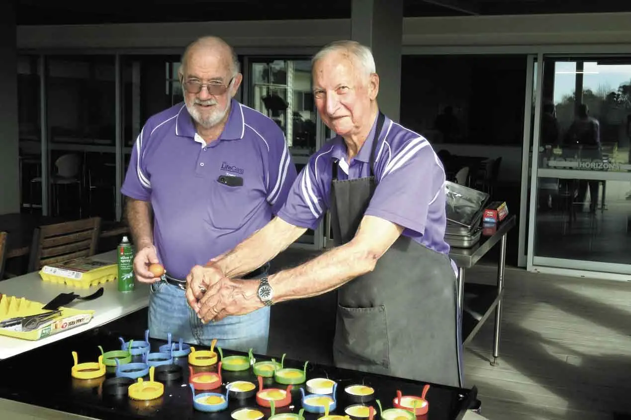 <p>Tony Watterson and John Weldon cooking the eggs at the HV Men\\'s Shed Father\\'s Day brunch on September 5. Photo: Alan Nelson</p>\\n