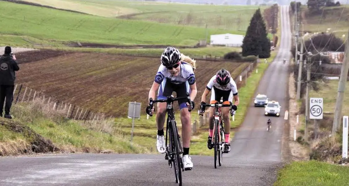 Star cyclist/team manager Haylee keeping her eyes on the road as she powers ahead