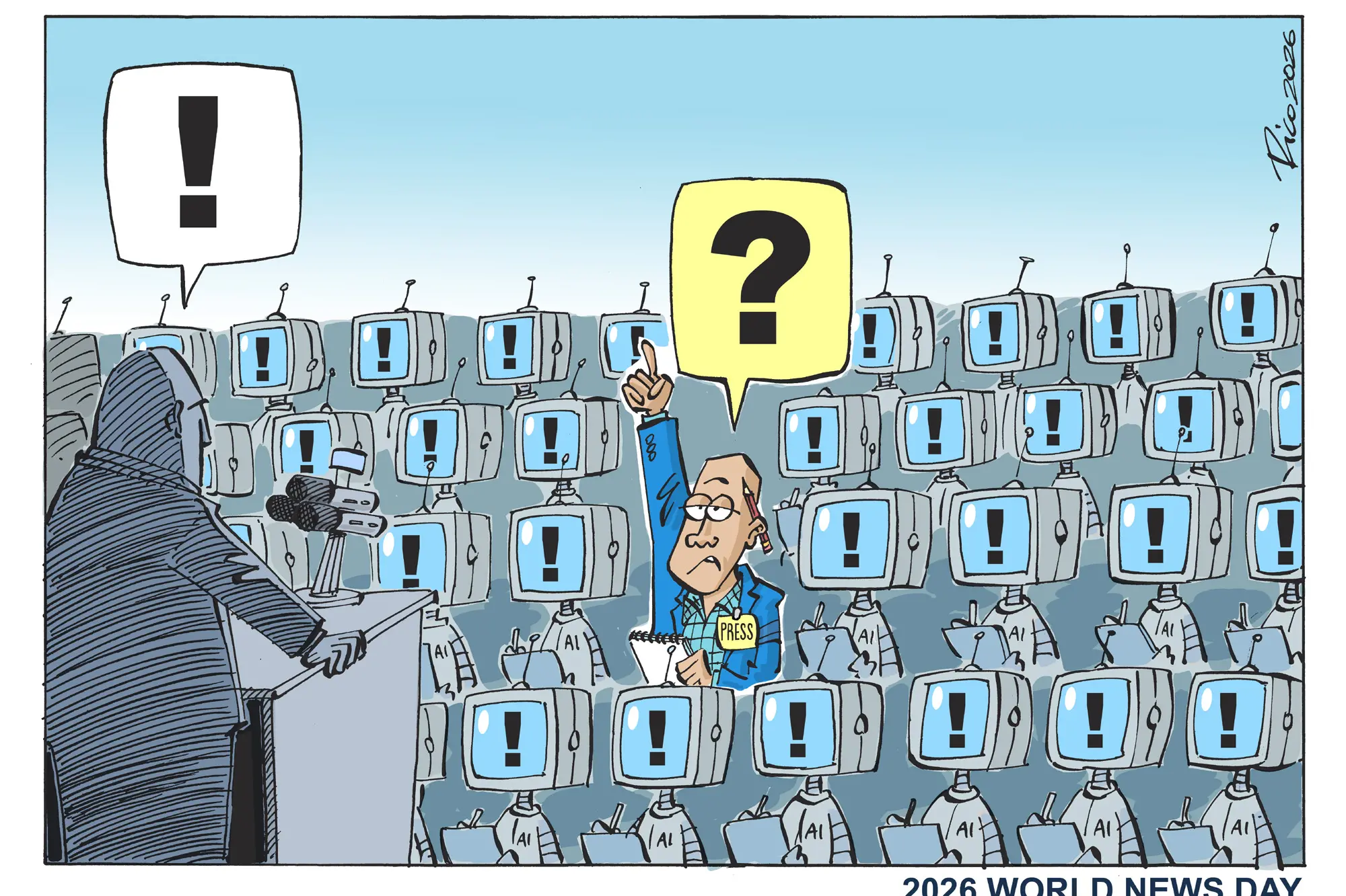 <p>More than 1000 newsrooms across 100 countries are uniting to mark World News Day. Cartoon: via Country Press Australia</p>\\n