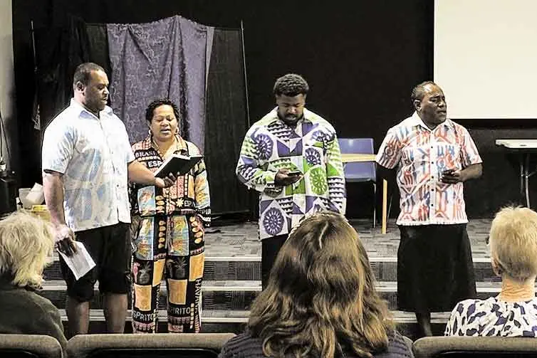 <p>A local Fijian family serenaded the CWA members. Photo: Dubbo Photo News. </p>\\n
