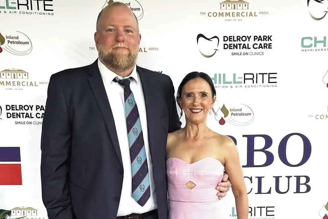 <p>Roos Life Member Gus McDonald and wife Priya at the recent presentation night. Photo: Supplied. </p>\\n