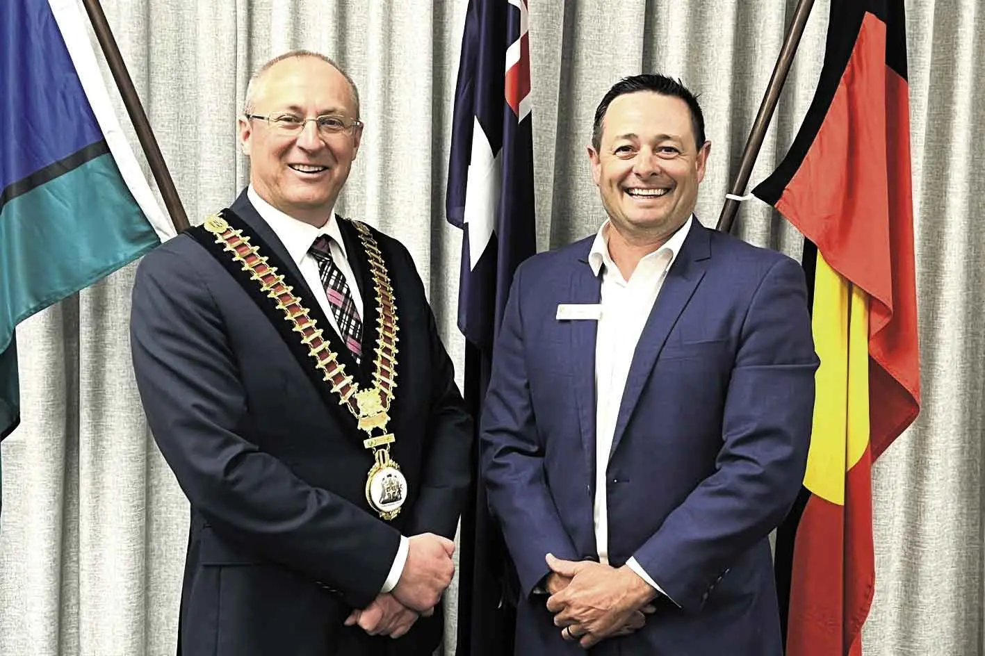 <p>Recently re-elected Dubbo Mayor, Cr Josh Blakc, with his new deputy, Cr Matthew Wright. Photo: Supplied. </p>\\n