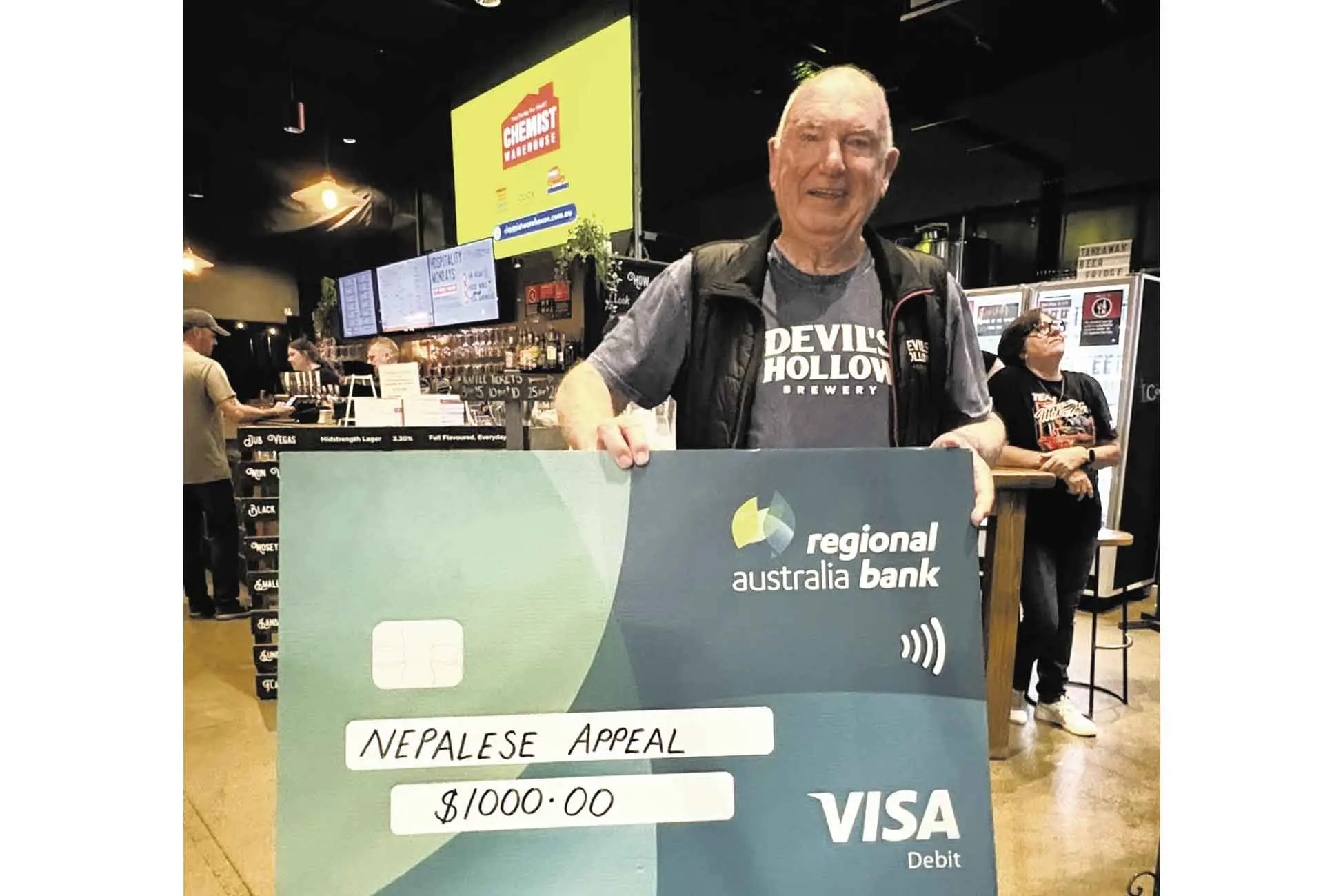 <p>Barry Brebner and Devil\\'s Hollow Brewery donated $1000 to the cause, just one of many who contributed to the Nepal fundraising efforts locally. Photo: Supplied</p>\\n