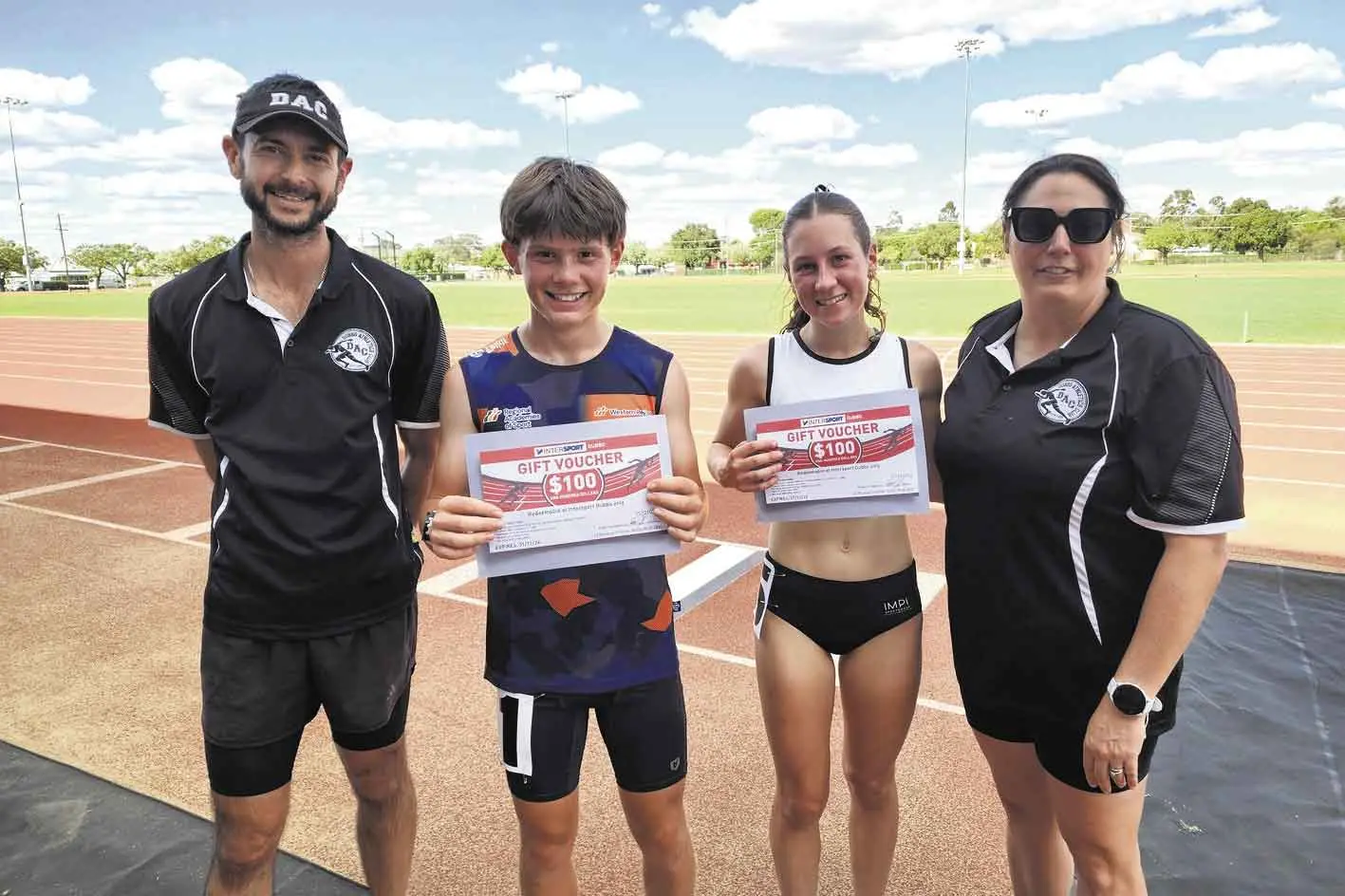 <p>Steve Gamble (Dubbo Athletics Club), Charlie Pye, Veniece Coorey and Shannon Cooke (Dubbo Athletics Club) at the Spring Meet. Photo: Dubbo Photo News</p>\\n